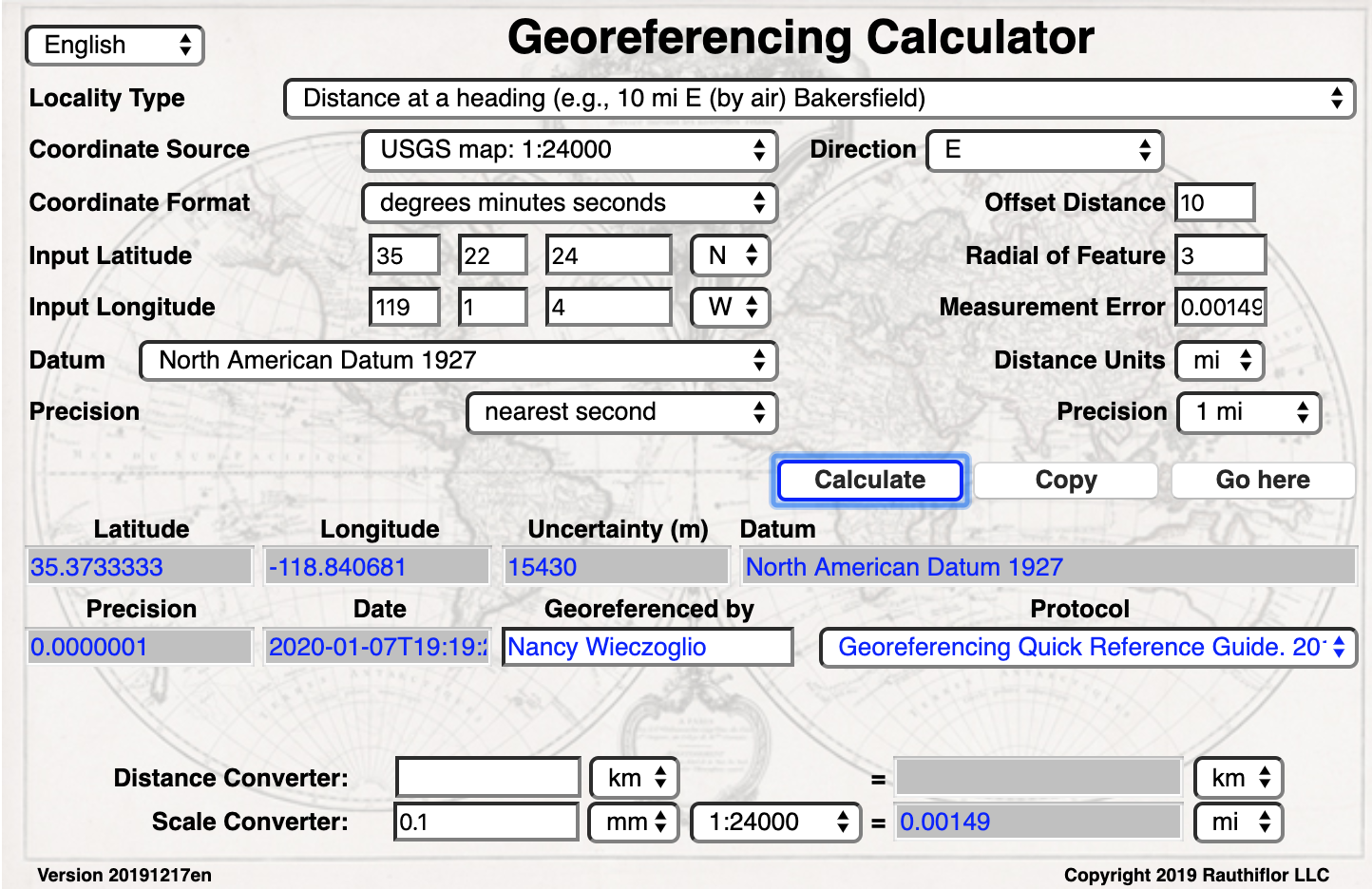 georeferencing calculator